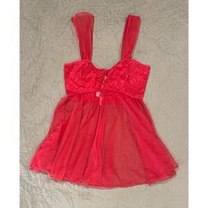 Secrets Red Vintage Lingerie Large Sheer Baby Doll